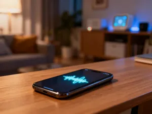 Ekran smartfona z ustawieniami mikrofonu, ilustrujący proces wyłączania pisania głosowego Google.