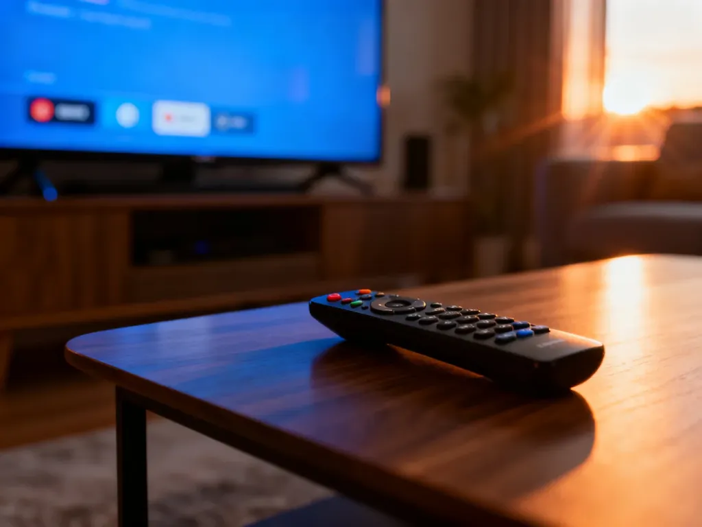 Pilot do telewizora Sony Bravia skierowany w stronę ekranu z widocznym menu wyboru źródeł sygnału HDMI.