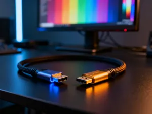Smartfon z aplikacją do zarządzania inteligentnym domem oraz inteligentny głośnik na drewnianym biurku.