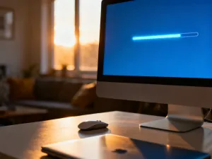 Mechaniczna klawiatura gamingowa z podświetleniem RGB w odcieniach niebieskiego i fioletu.