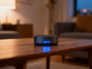Nowoczesny telewizor z podświetleniem LED w przyciemnionym salonie, prezentujący wysoką jakość obrazu na ekranie.