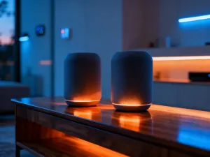 Elegancki soundbar umieszczony pod telewizorem w przytulnym salonie, tworzący zestaw kina domowego.