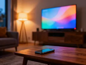 Otwarte etui ładujące ze słuchawkami bezprzewodowymi Xiaomi AirDots na biurku oraz ikona Bluetooth na ekranie smartfona.